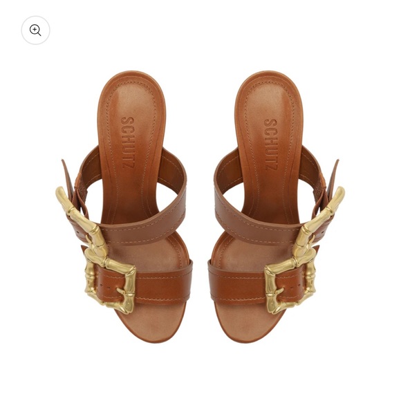 SCHUTZ Enola Chuck Heel Sandal in New Wood and Gold Size 7 - Picture 2 of 10